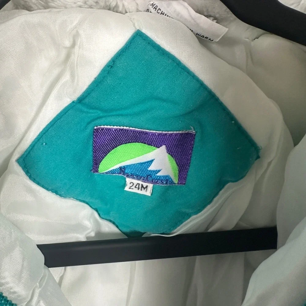 Vintage North Crest Kids 24M‎ Snowsuit Ski Winter One Piece Football Teal Blue